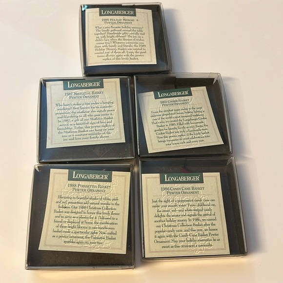5 Vintage Longaberger Pewter Ornaments from the 80’s in original boxes NOS - Picture 8 of 8